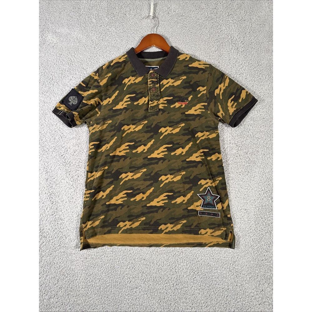 Flying Machine Polo Shirt Mens Large Camo Born to Win